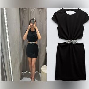 NEW ZARA BLACK JEWEL BOW CUT OUT DRESS